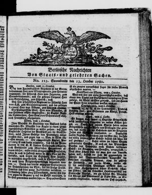 Berlinische Nachrichten von Staats- und gelehrten Sachen vom 13.10.1781