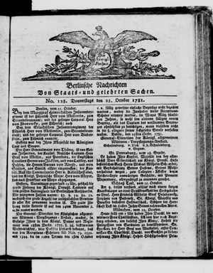 Berlinische Nachrichten von Staats- und gelehrten Sachen vom 25.10.1781