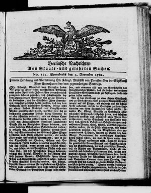 Berlinische Nachrichten von Staats- und gelehrten Sachen on Nov 3, 1781