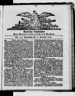 Berlinische Nachrichten von Staats- und gelehrten Sachen vom 17.11.1781