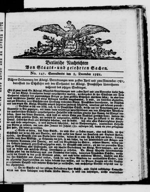 Berlinische Nachrichten von Staats- und gelehrten Sachen vom 08.12.1781