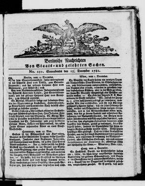 Berlinische Nachrichten von Staats- und gelehrten Sachen vom 15.12.1781