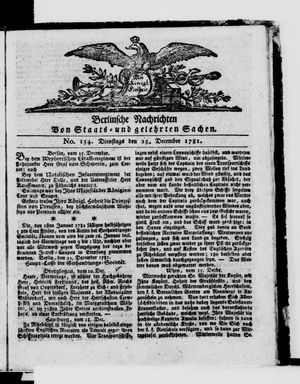 Berlinische Nachrichten von Staats- und gelehrten Sachen vom 25.12.1781