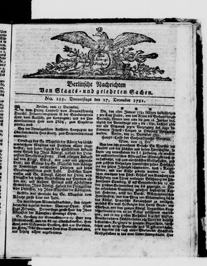 Berlinische Nachrichten von Staats- und gelehrten Sachen vom 27.12.1781