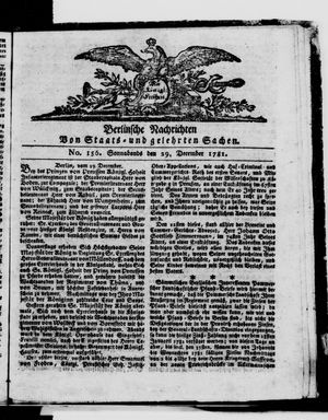Berlinische Nachrichten von Staats- und gelehrten Sachen vom 29.12.1781