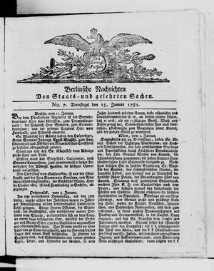 Berlinische Nachrichten von Staats- und gelehrten Sachen vom 15.01.1782