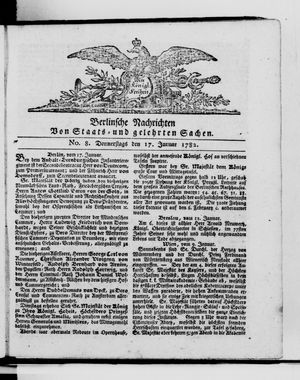 Berlinische Nachrichten von Staats- und gelehrten Sachen vom 17.01.1782