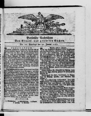Berlinische Nachrichten von Staats- und gelehrten Sachen vom 22.01.1782