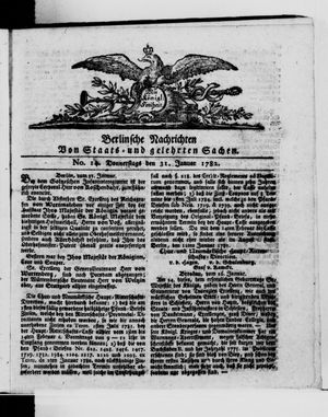 Berlinische Nachrichten von Staats- und gelehrten Sachen vom 31.01.1782