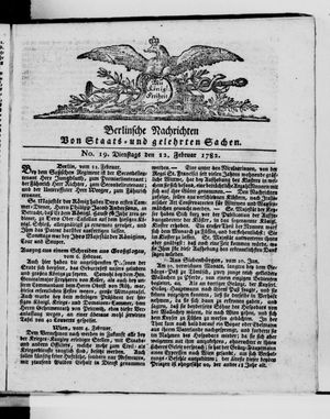 Berlinische Nachrichten von Staats- und gelehrten Sachen vom 12.02.1782