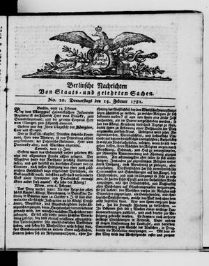 Berlinische Nachrichten von Staats- und gelehrten Sachen vom 14.02.1782