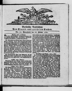 Berlinische Nachrichten von Staats- und gelehrten Sachen vom 16.02.1782