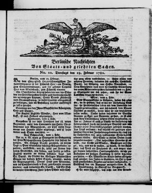 Berlinische Nachrichten von Staats- und gelehrten Sachen vom 19.02.1782