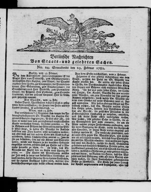 Berlinische Nachrichten von Staats- und gelehrten Sachen vom 23.02.1782
