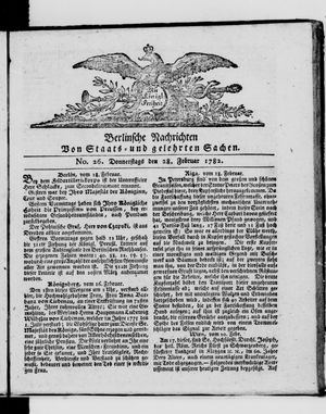 Berlinische Nachrichten von Staats- und gelehrten Sachen vom 28.02.1782