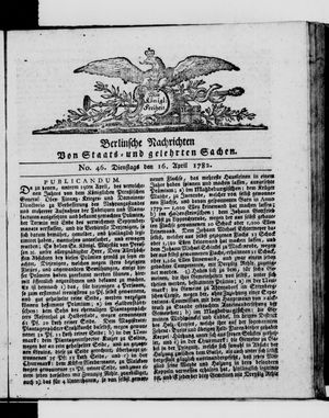 Berlinische Nachrichten von Staats- und gelehrten Sachen vom 16.04.1782