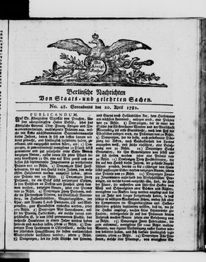 Berlinische Nachrichten von Staats- und gelehrten Sachen vom 20.04.1782