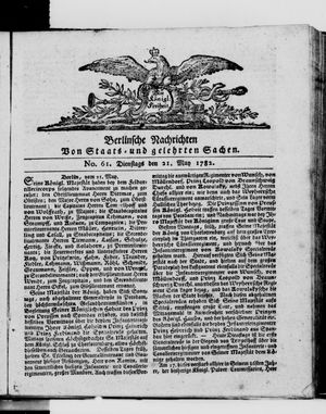 Berlinische Nachrichten von Staats- und gelehrten Sachen on May 21, 1782