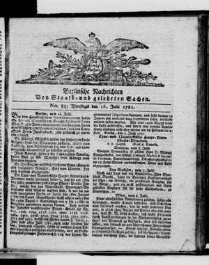 Berlinische Nachrichten von Staats- und gelehrten Sachen vom 16.07.1782