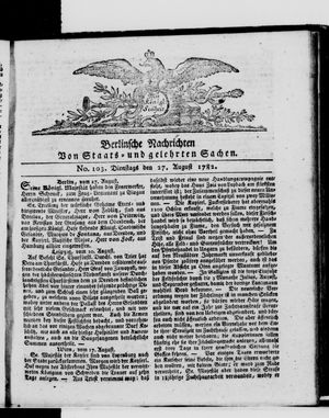 Berlinische Nachrichten von Staats- und gelehrten Sachen vom 27.08.1782