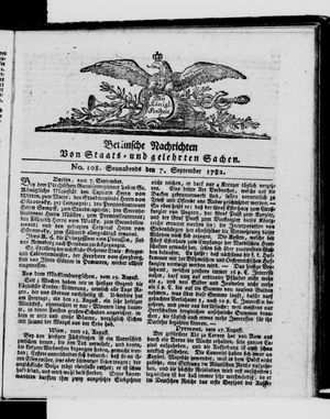 Berlinische Nachrichten von Staats- und gelehrten Sachen vom 07.09.1782