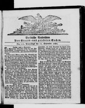Berlinische Nachrichten von Staats- und gelehrten Sachen vom 12.09.1782