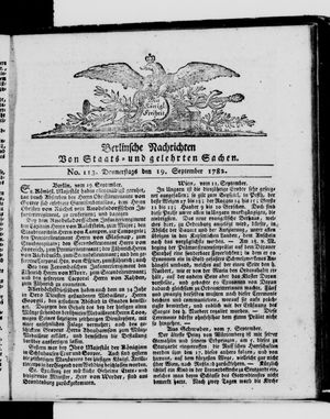 Berlinische Nachrichten von Staats- und gelehrten Sachen vom 19.09.1782