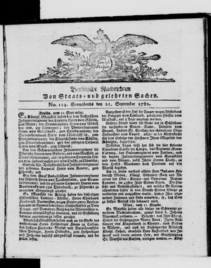 Berlinische Nachrichten von Staats- und gelehrten Sachen on Sep 21, 1782