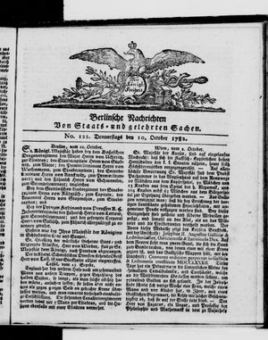Berlinische Nachrichten von Staats- und gelehrten Sachen vom 10.10.1782