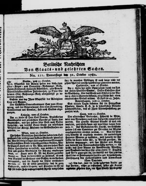 Berlinische Nachrichten von Staats- und gelehrten Sachen vom 31.10.1782