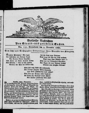 Berlinische Nachrichten von Staats- und gelehrten Sachen vom 09.11.1782
