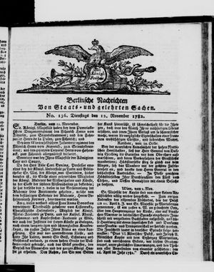 Berlinische Nachrichten von Staats- und gelehrten Sachen vom 12.11.1782