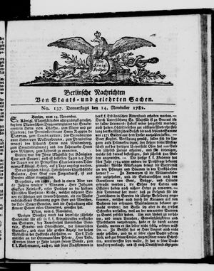Berlinische Nachrichten von Staats- und gelehrten Sachen vom 14.11.1782