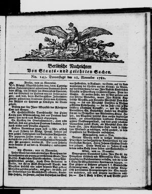 Berlinische Nachrichten von Staats- und gelehrten Sachen vom 28.11.1782