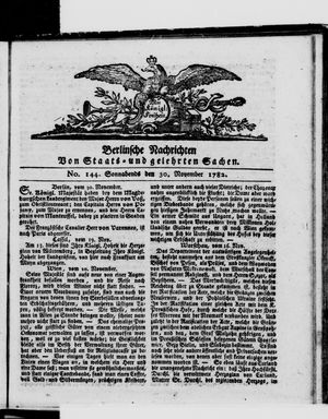 Berlinische Nachrichten von Staats- und gelehrten Sachen vom 30.11.1782