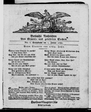 Berlinische Nachrichten von Staats- und gelehrten Sachen vom 01.01.1785
