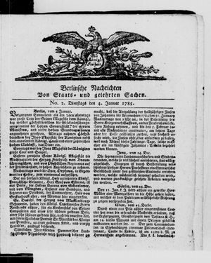 Berlinische Nachrichten von Staats- und gelehrten Sachen vom 04.01.1785