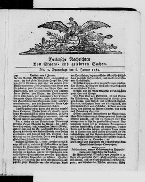 Berlinische Nachrichten von Staats- und gelehrten Sachen vom 06.01.1785