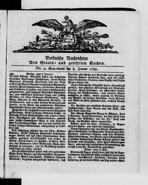 Berlinische Nachrichten von Staats- und gelehrten Sachen vom 08.01.1785