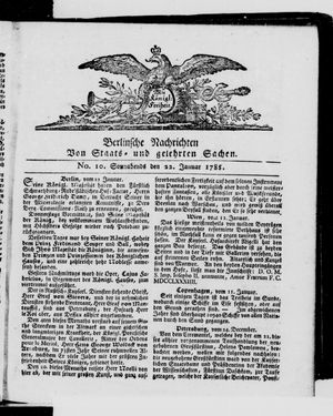 Berlinische Nachrichten von Staats- und gelehrten Sachen vom 22.01.1785
