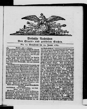 Berlinische Nachrichten von Staats- und gelehrten Sachen vom 29.01.1785