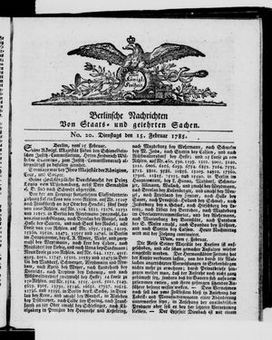 Berlinische Nachrichten von Staats- und gelehrten Sachen vom 15.02.1785