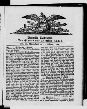 Berlinische Nachrichten von Staats- und gelehrten Sachen vom 17.02.1785