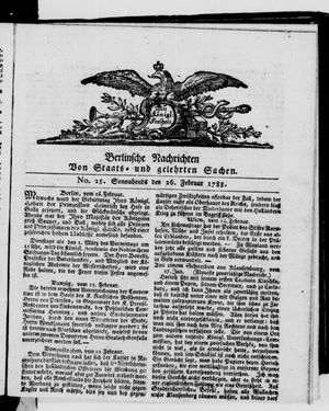 Berlinische Nachrichten von Staats- und gelehrten Sachen vom 26.02.1785