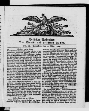 Berlinische Nachrichten von Staats- und gelehrten Sachen vom 05.03.1785