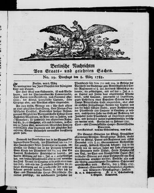 Berlinische Nachrichten von Staats- und gelehrten Sachen vom 08.03.1785