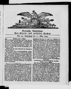 Berlinische Nachrichten von Staats- und gelehrten Sachen vom 31.03.1785