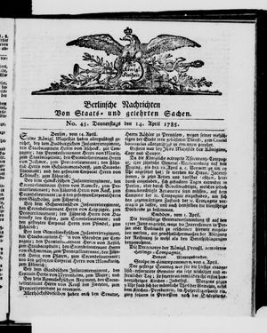 Berlinische Nachrichten von Staats- und gelehrten Sachen vom 14.04.1785
