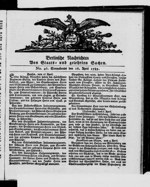 Berlinische Nachrichten von Staats- und gelehrten Sachen vom 16.04.1785
