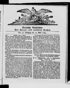 Berlinische Nachrichten von Staats- und gelehrten Sachen vom 19.04.1785